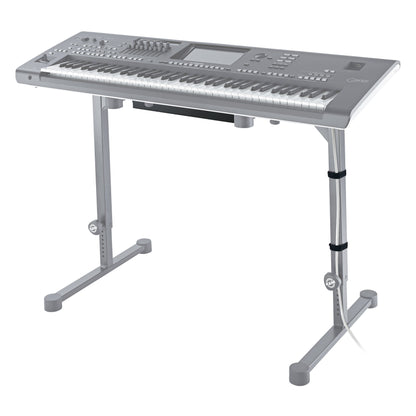 18808 cable organizer box fitted beneath a keyboard on an Omega table stand with power cable strapped to the leg, K&M