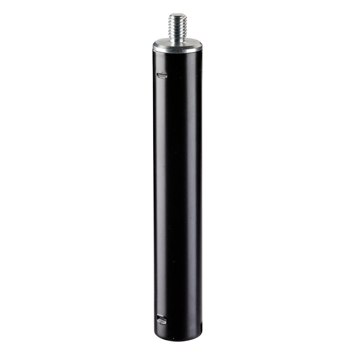 18832 extension rod front view, black tube with threaded steel stud on top and two slotted locating screws, K&M