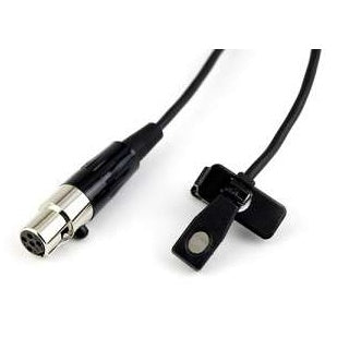 M152 lavalier microphone overview showing black cable, TA5 5-pin female connector and miniature capsule with tie clip, Lectrosonics