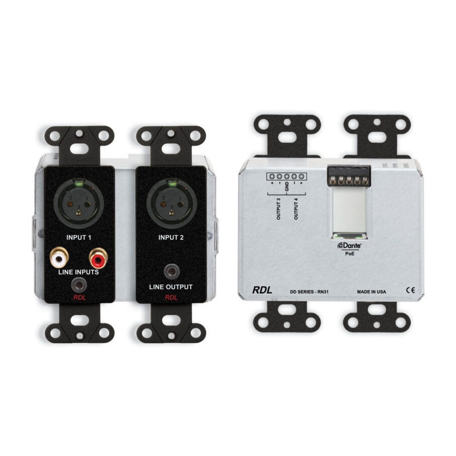 RDL DDB-RN31 Wall-Mounted Bi-Directional Mic/Line Dante Interface 4 x 4