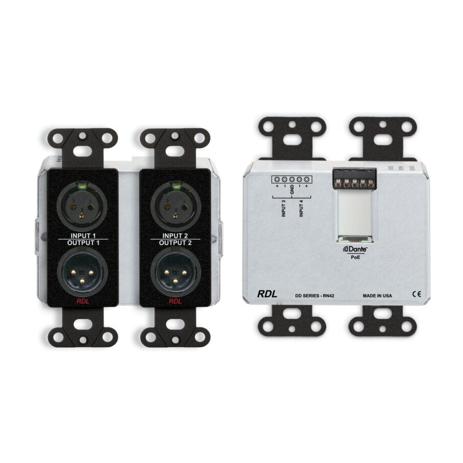 RDL DDB-RN42 Wall-Mounted Bi-Directional Mic/Line Dante Interface 4 x 2