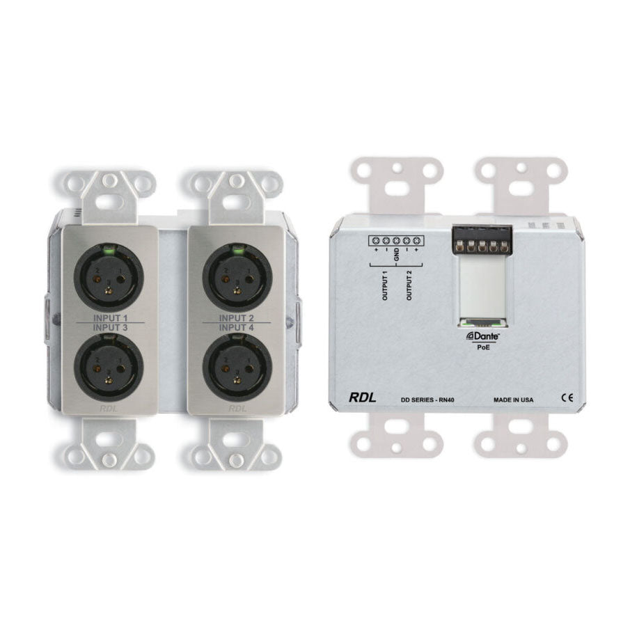 RDL DDS-RN40 Wall-Mounted Bi-Directional Mic/Line Dante Interface 4 x 2