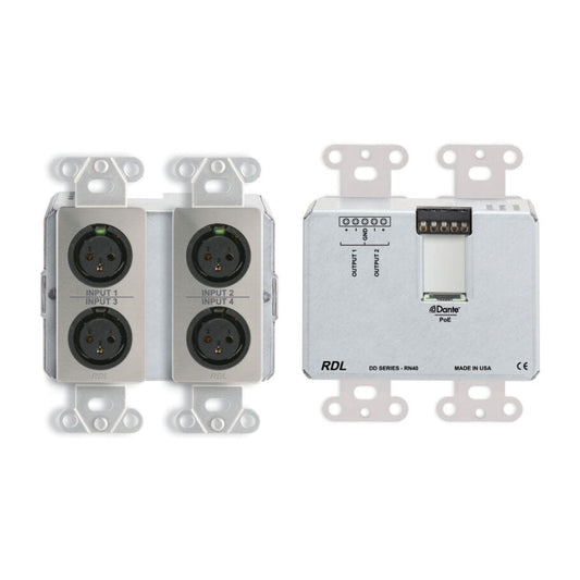 RDL DDS-RN40 Wall-Mounted Bi-Directional Mic/Line Dante Interface 4 x 2