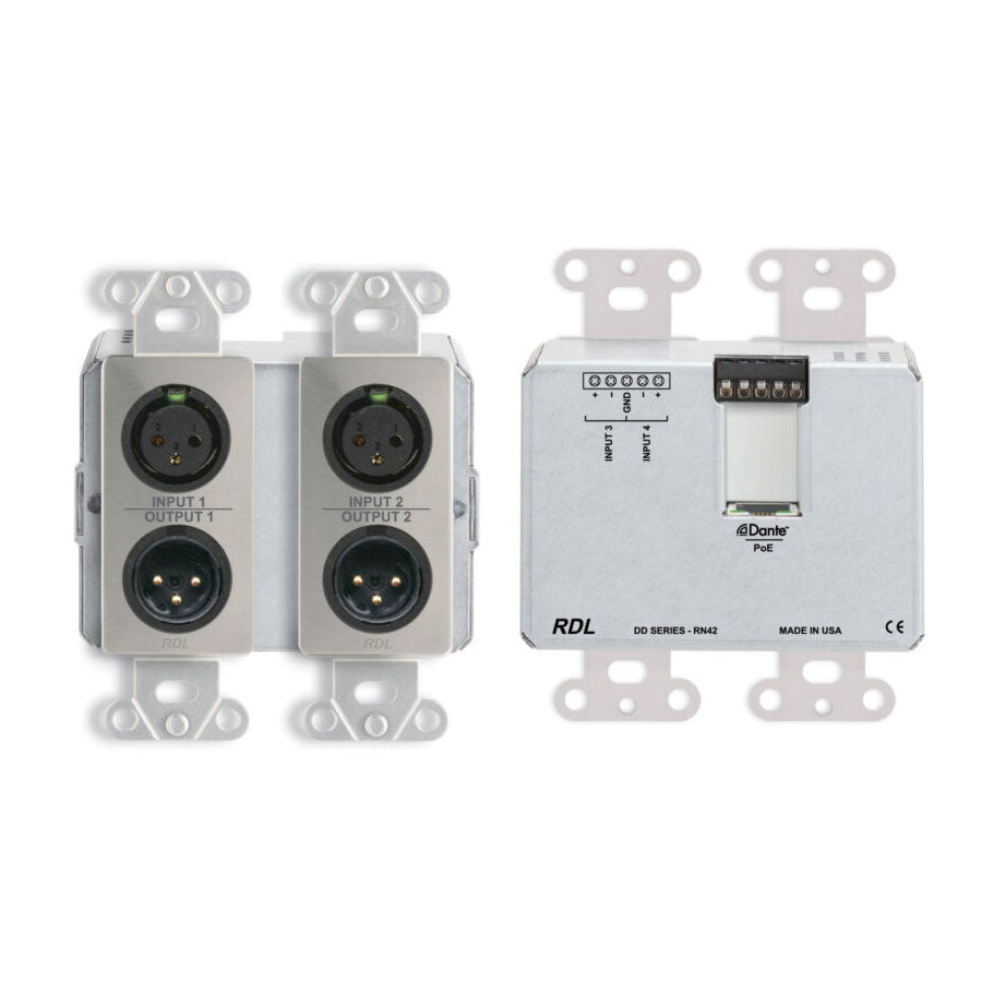 RDL DDS-RN42 Wall-Mounted Bi-Directional Mic/Line Dante Interface 4 x 2