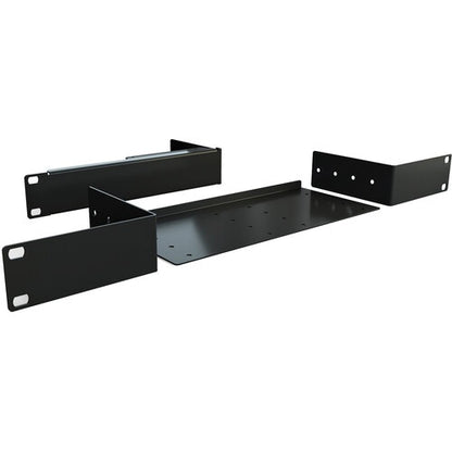 AH-DT-RK19 1U 19-inch rack mounting kit showing black steel tray, side brackets and rack ears with mounting holes, Allen & Heath