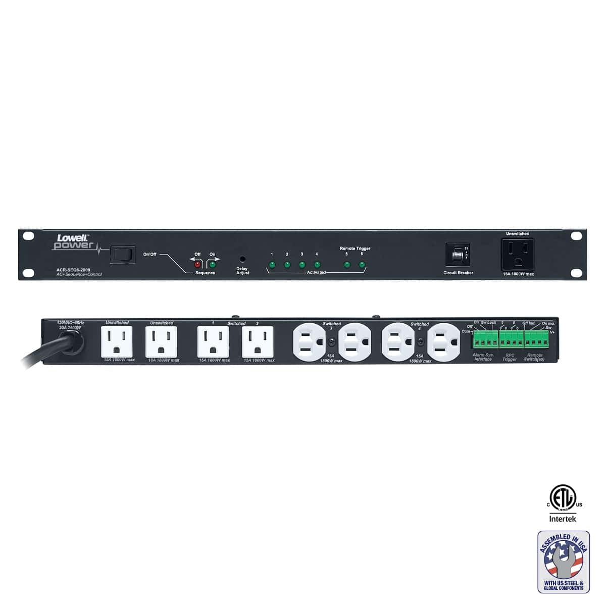 Lowell Rackmount Power Distribution Unit 1U AC Power Strip | 9 Outlets | 20A | 6-Step Sequencer, Remote Control