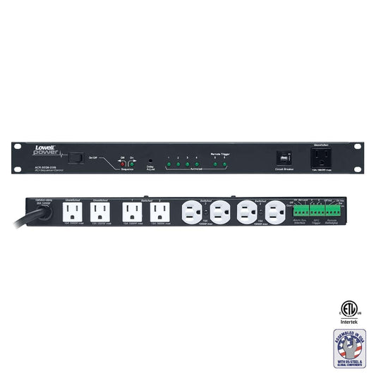 Lowell Rackmount Power Distribution Unit 1U AC Power Strip | 9 Outlets | 20A | 6-Step Sequencer, Remote Control