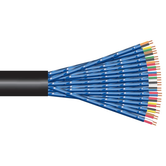 RapcoHorizon SN3-24GA bulk snake cable with black jacket cut back to show fanned blue shielded pairs