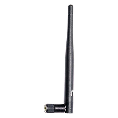 Multiverse omni whip antenna upright side view with black tapered rod and knurled hinged base connector, City Theatrical