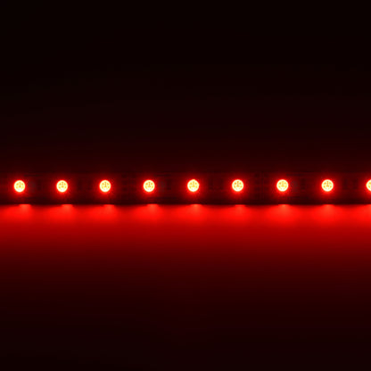 QolorFLEX 12V RGB LED tape illuminated in red, even LED spacing casting a red wash, City Theatrical
