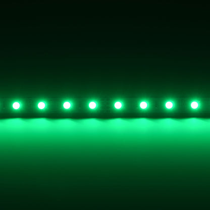 QolorFLEX 5050 RGB LED tape illuminated in green showing uniform output along the strip, City Theatrical