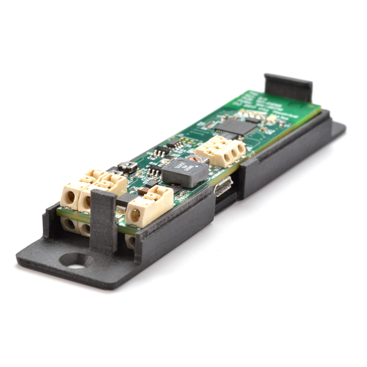 Multiverse 5916 dimmer end view of exposed circuit board showing DC input and Class 2 output terminal blocks, City Theatrical