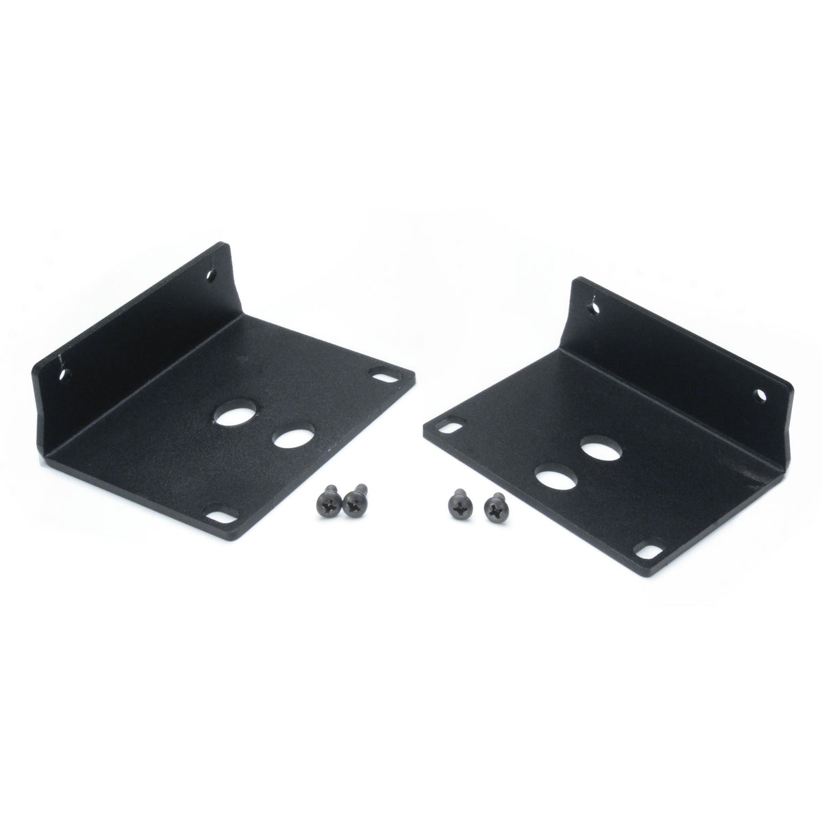 QolorPIX 5870 rack mount and pipe mount ear pair in black steel with mounting screws, City Theatrical