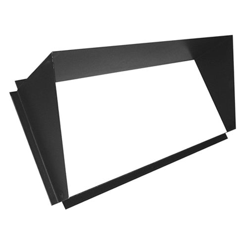 Half Top Hat shroud for ColorBlast fixtures, angled three-quarter view showing matte black rectangular snoot with tapered half-hood, City Theatrical