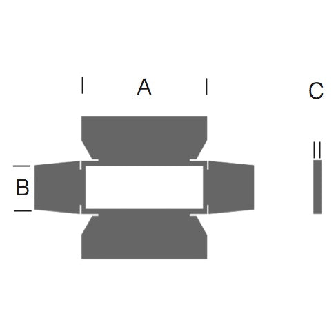 120-000019-03 barndoor dimensional line drawing showing four-leaf layout with A, B and C measurement callouts, City Theatrical