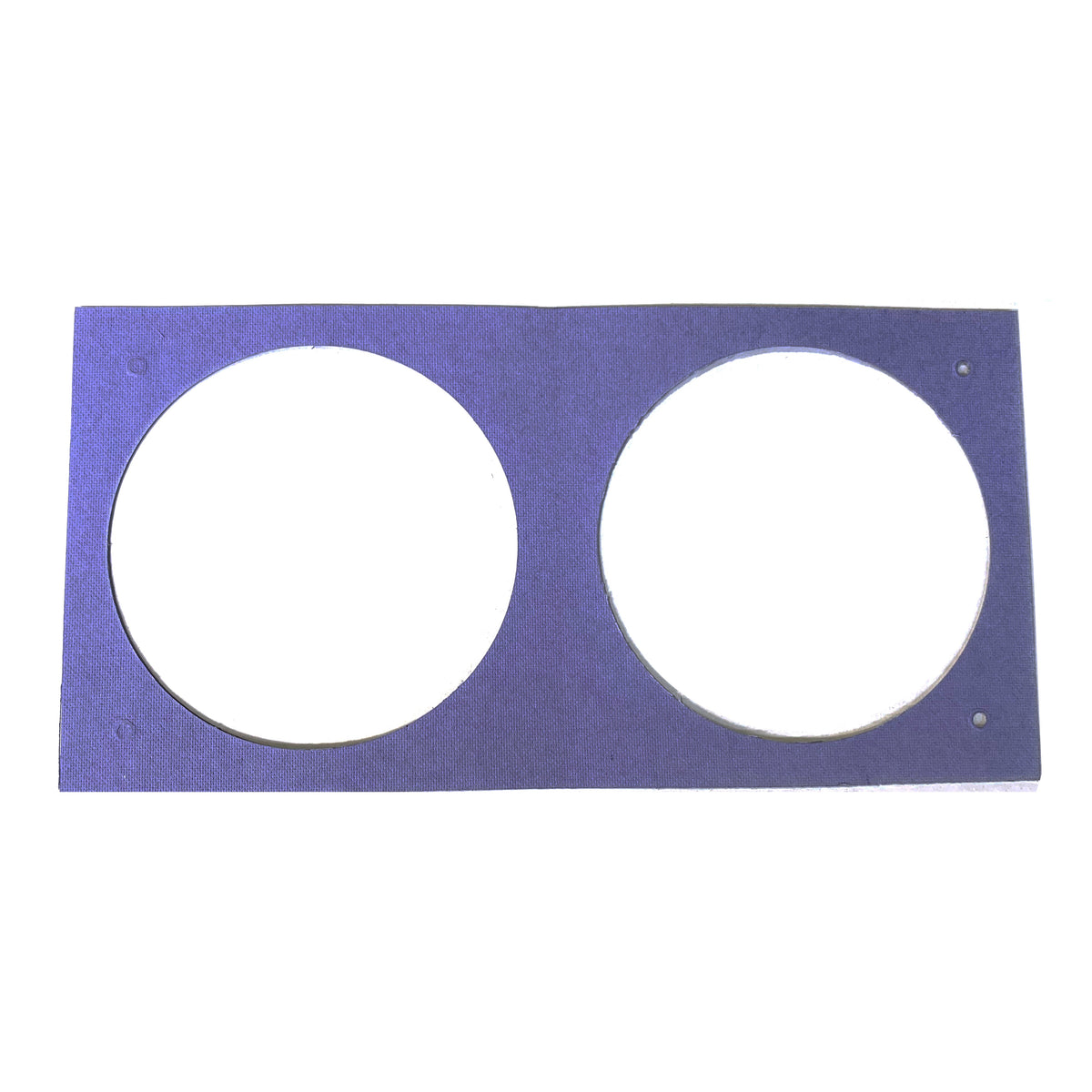 CITTHE 2358 lavender gobo mainframe plate, flat front view showing two circular cutouts and mounting holes, City Theatrical