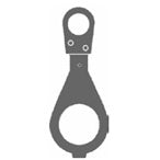 CITTHE 2165 Source Four Jr mounting bracket, front profile view showing flat dark metal arm with two circular collar openings and screw holes, City Theatrical