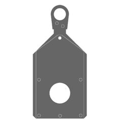 CITTHE 2114 accessory plate for Selecon Pacific fixtures, front view showing circular center aperture, perimeter mounting holes and top hanging ring, City Theatrical
