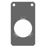 2060 S4 "B" size tabbed template holder, flat front view showing circular gobo aperture with retaining tabs and twin mounting holes, City Theatrical