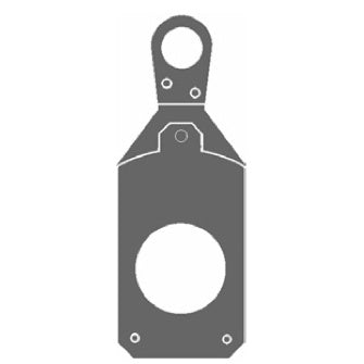 CITTHE 2173 glass gobo holder front view showing 86mm circular aperture and riveted pull tab handle, City Theatrical