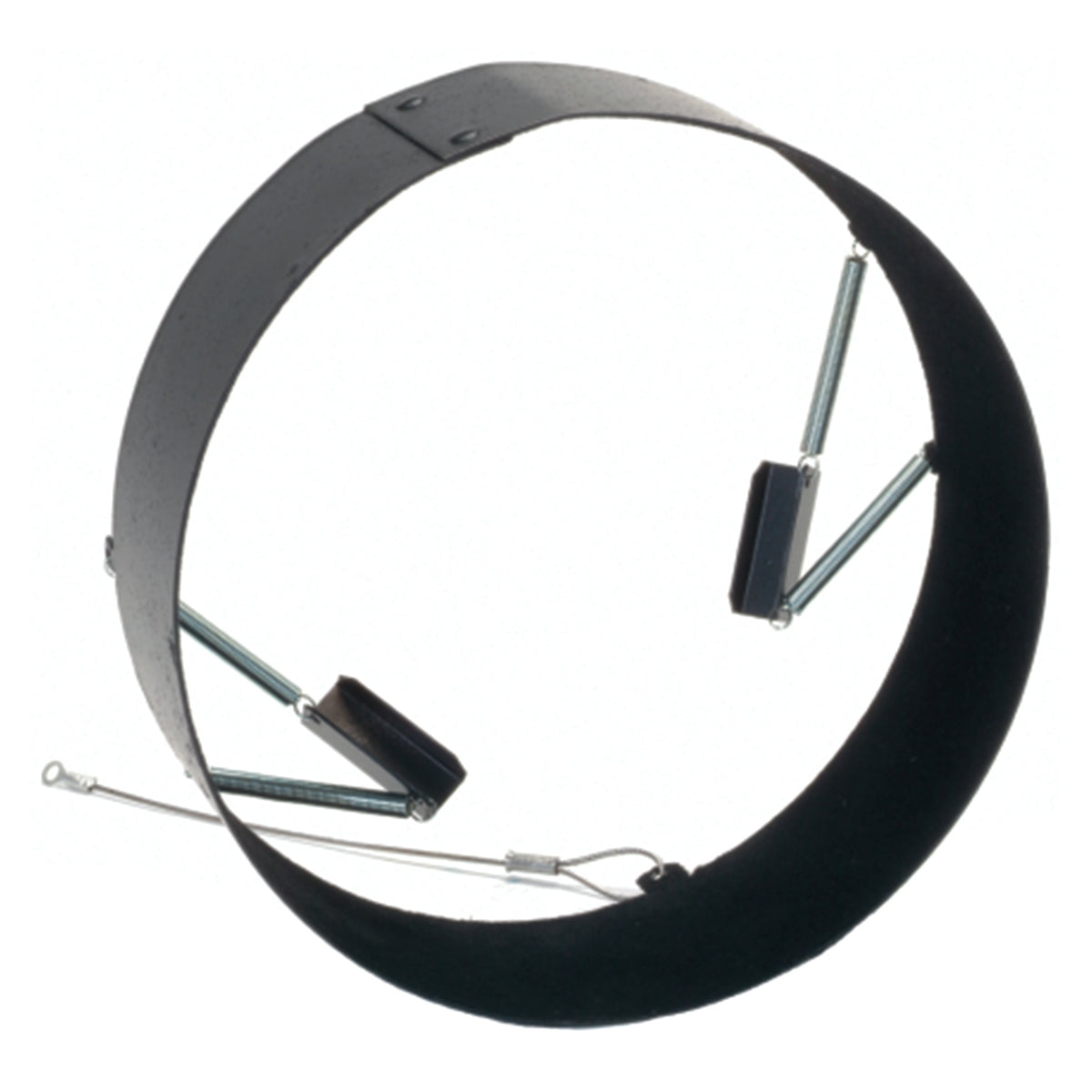 CITTHE 2652 top hat angled view showing black velour-lined ring, spring-loaded mounting clips and steel safety cable, City Theatrical