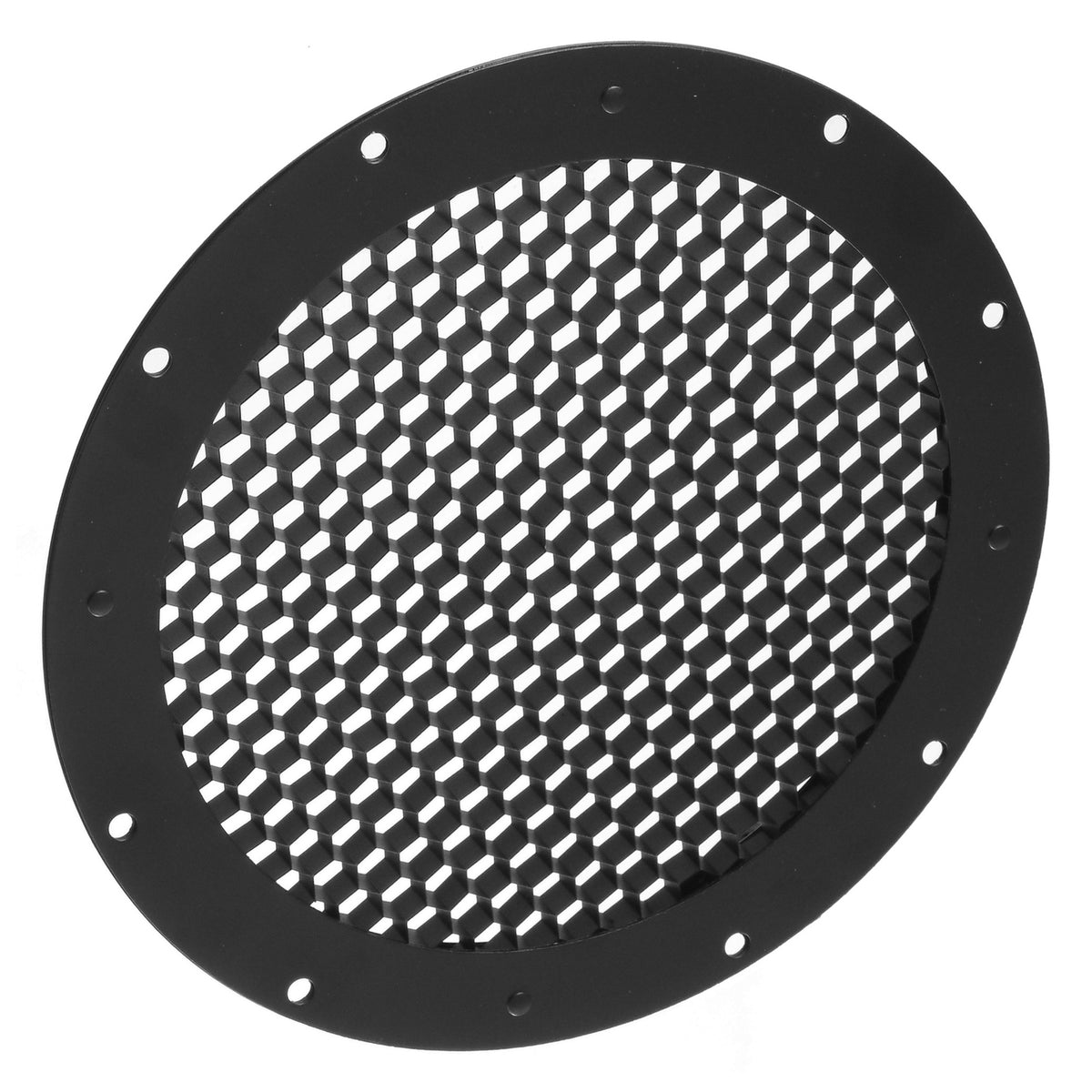 2783 MAC TW1 Louver angled front view showing black honeycomb cell grid and drilled mounting ring, City Theatrical
