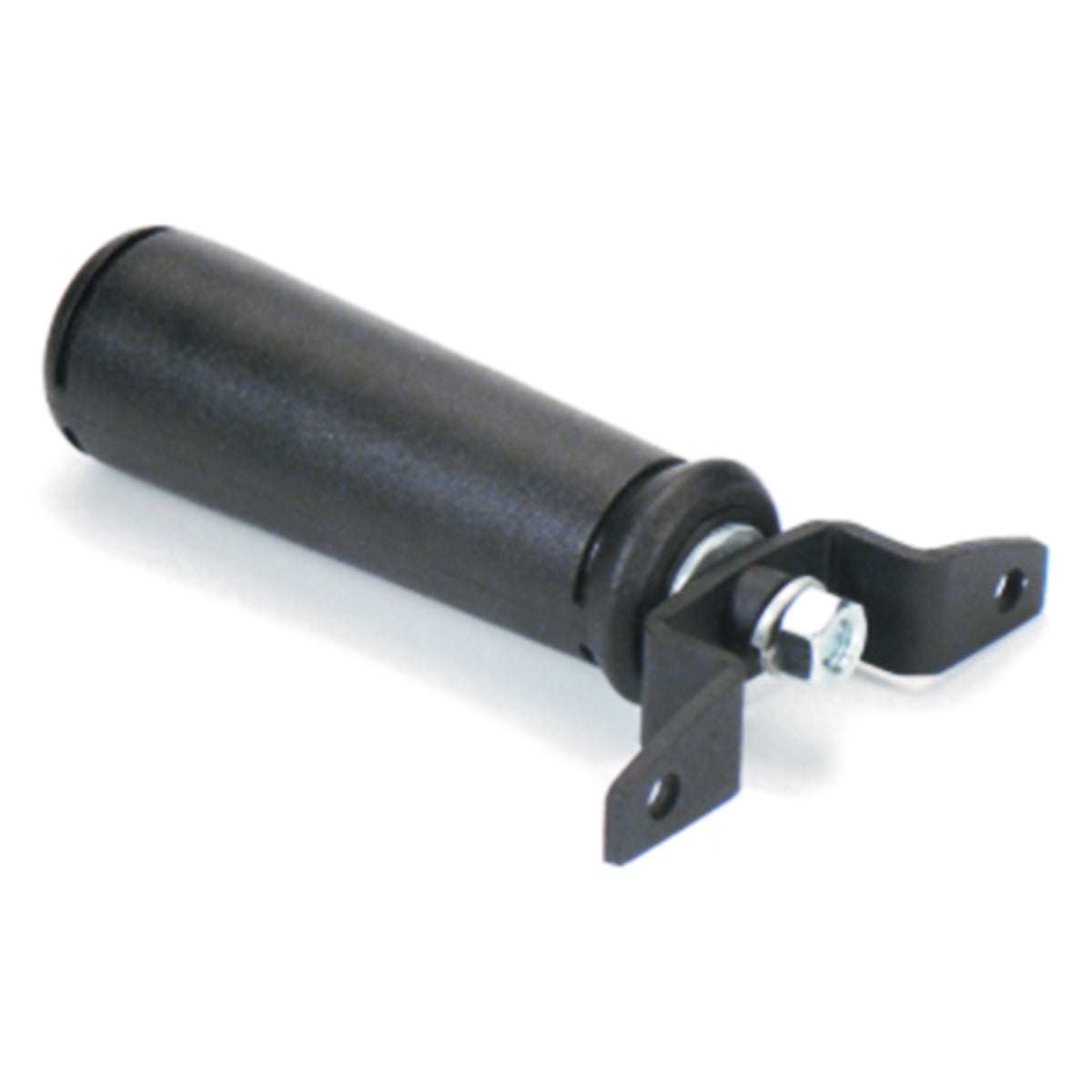 2790 MAC III follow spot handle angled view showing black grip with steel mounting bracket and zinc hex bolt hardware, City Theatrical