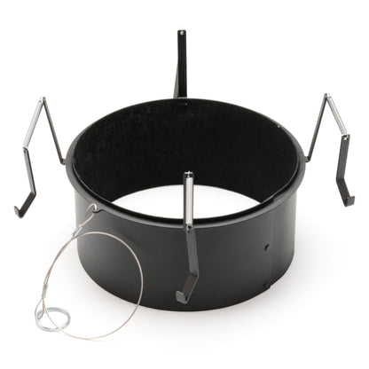 CITTHE 2670 top hat angled view showing flocked black interior, four spring-loaded mounting clips and steel safety cable, City Theatrical