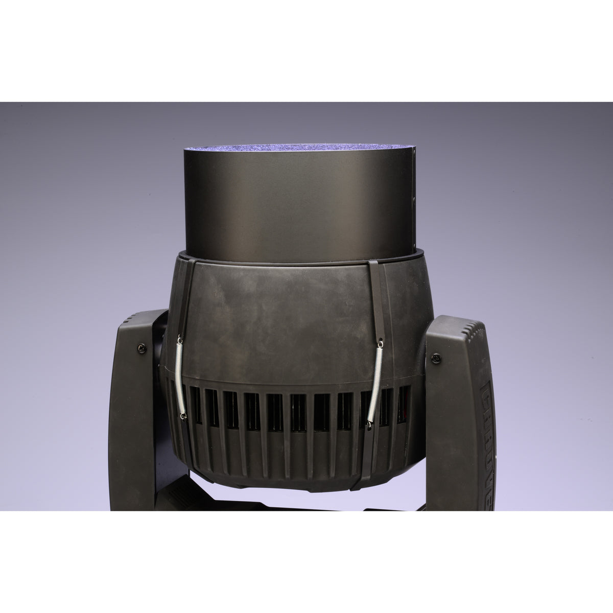 CITTHE 2670 top hat seated on an upward-tilted Rogue R2 Wash with tension springs along the yoke housing, City Theatrical