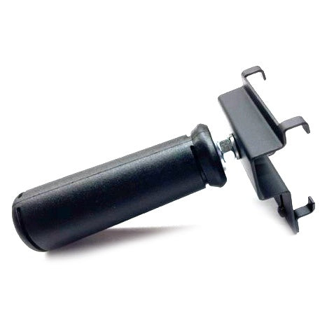 CITTHE 2672 follow spot handle kit for Chauvet Maverick MK3 Profile, angled view showing black rubber grip and hooked mounting bracket with zinc hardware, City Theatrical