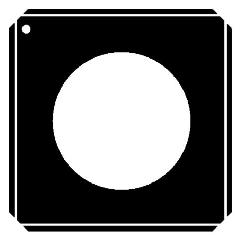 2260 gobo donut front view of square black plate with round center aperture and clipped corners, City Theatrical