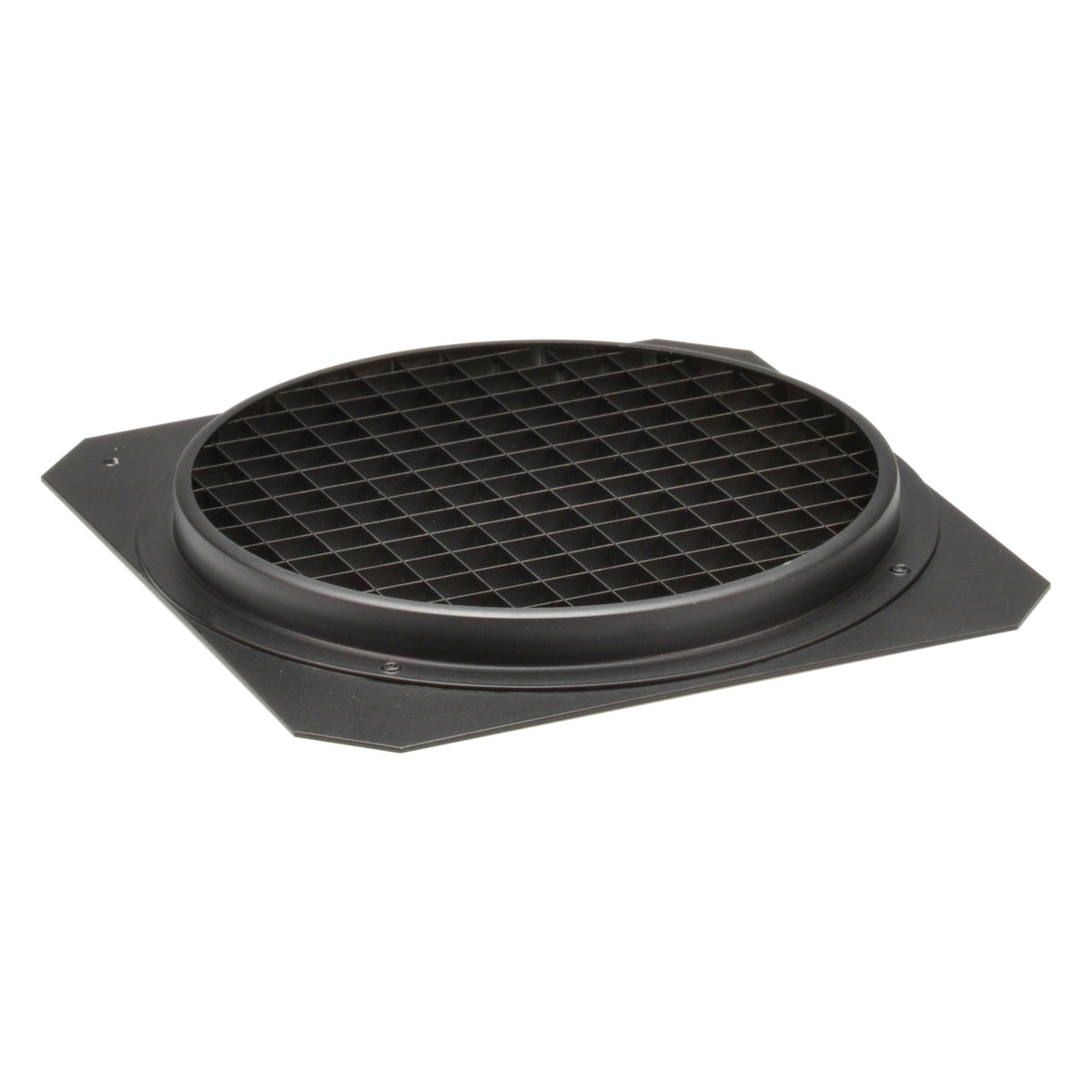 2536 Egg Crate Louver for Altman AP150 angled view showing round black honeycomb grid in square drop-in frame, City Theatrical