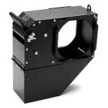 1415 Drop-In Boomerang color changer angled view showing black metal housing with gel frame slots and mounting knob, City Theatrical