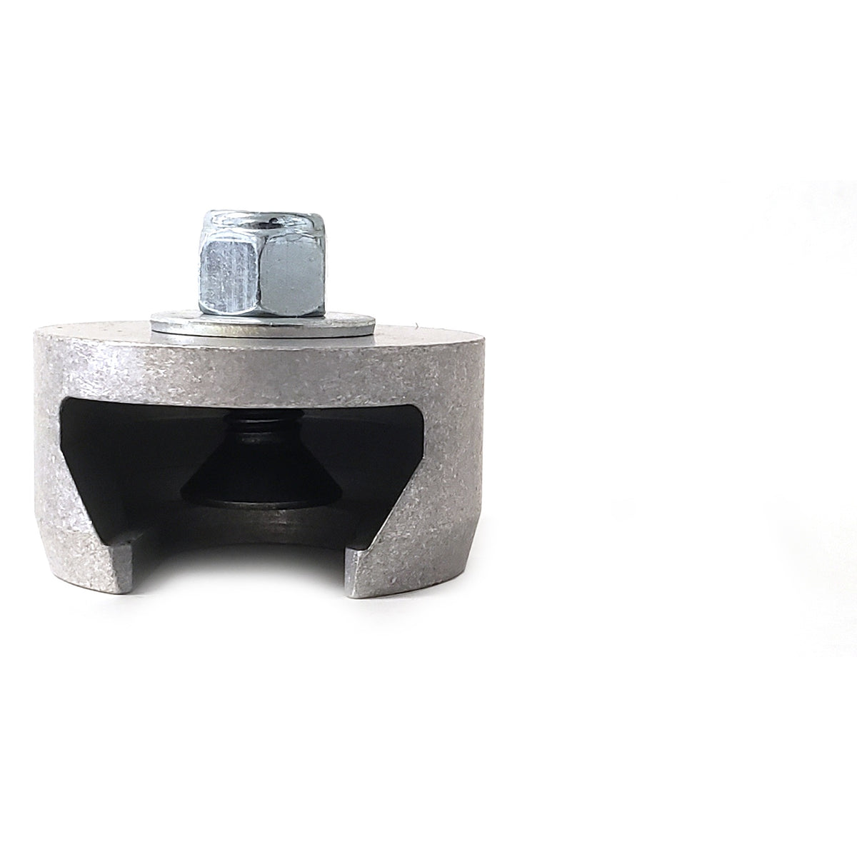 CITTHE 130 front view of cast aluminum truss/pipe clamp body with zinc-plated hex nut and washer on top, City Theatrical