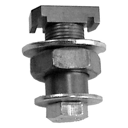 520 Track Tamer product view showing steel channel clip, threaded stud and stacked hex nuts with washers, City Theatrical