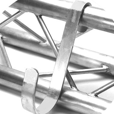 1330 S-shaped steel cable hook installed on aluminum box truss chord, City Theatrical