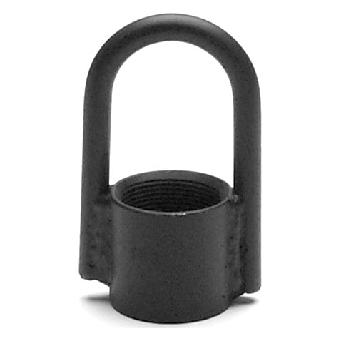 1310 Boom Tie-Off front view showing welded steel loop above threaded pipe collar in black finish, City Theatrical