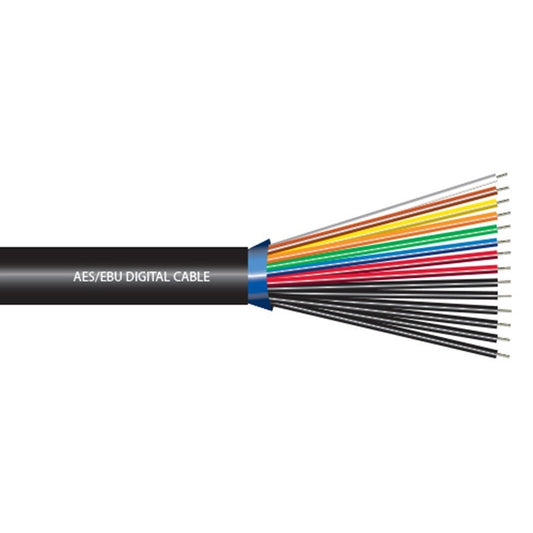 ProCo Sound ACD8 AES/EBU digital audio bulk wire with black jacket cut back to show color-coded pairs