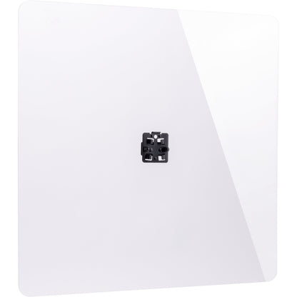 11903 acrylic glass plate close-up showing black mounting bracket with clip slots at center, K&M