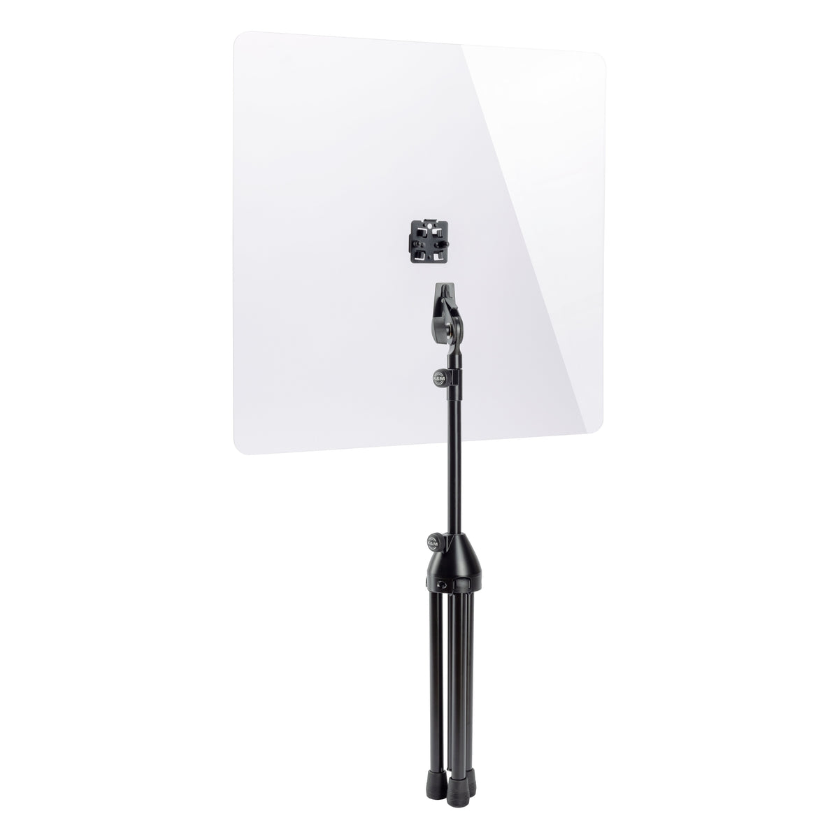 11903 protective shield stand rear view with tripod legs folded and stand tube detached from the plate's mounting bracket, K&M