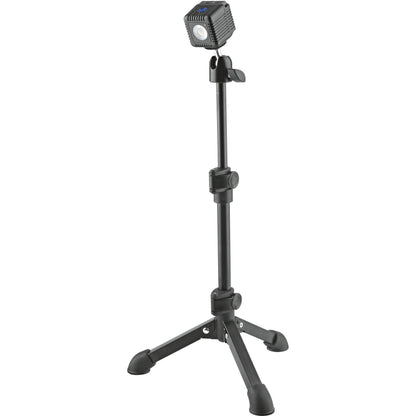 KM 19782.100.55 tabletop stand in use holding a compact LED light on the tilt head, K&M
