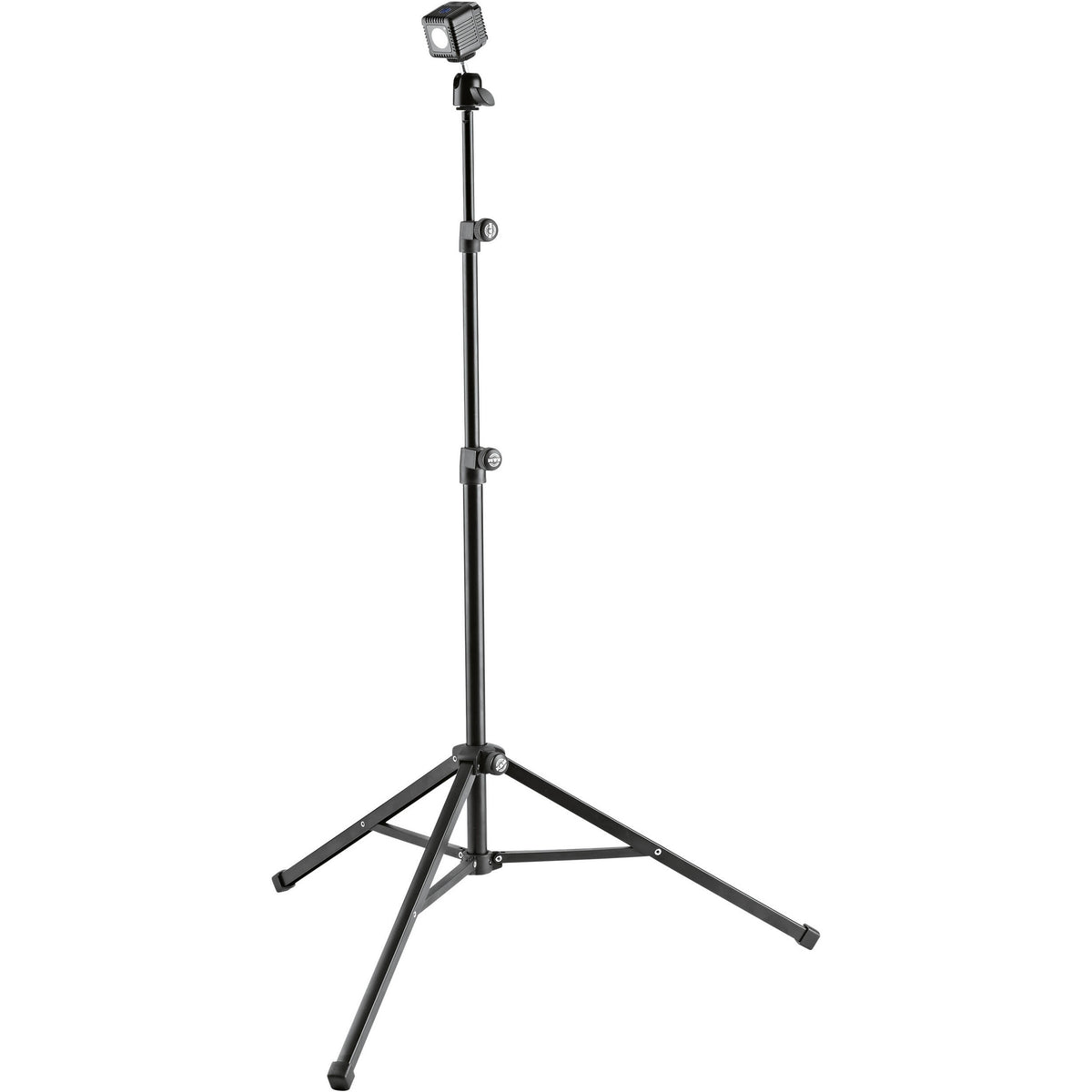 KM 19784.100.55 stand in use supporting a compact LED panel light on the tilting ball head, K&M