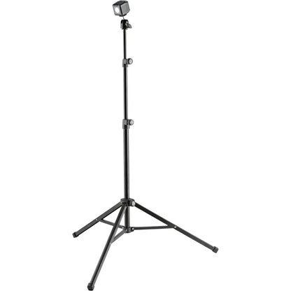 KM 19784.100.55 stand in use supporting a compact LED panel light on the tilting ball head, K&M