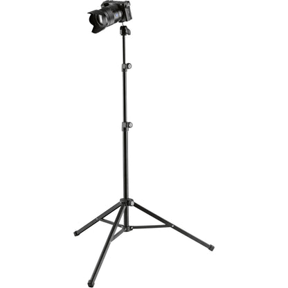 KM 19784.100.55 stand in use with a mirrorless camera and zoom lens angled on the ball head, K&M