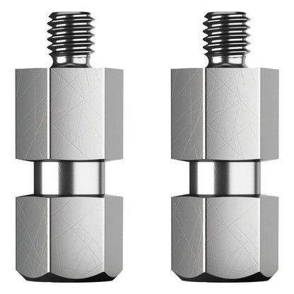23903 threaded bolt pair front view showing two zinc-plated steel 1/4" bolts with hex shoulders and threaded tips, K&M