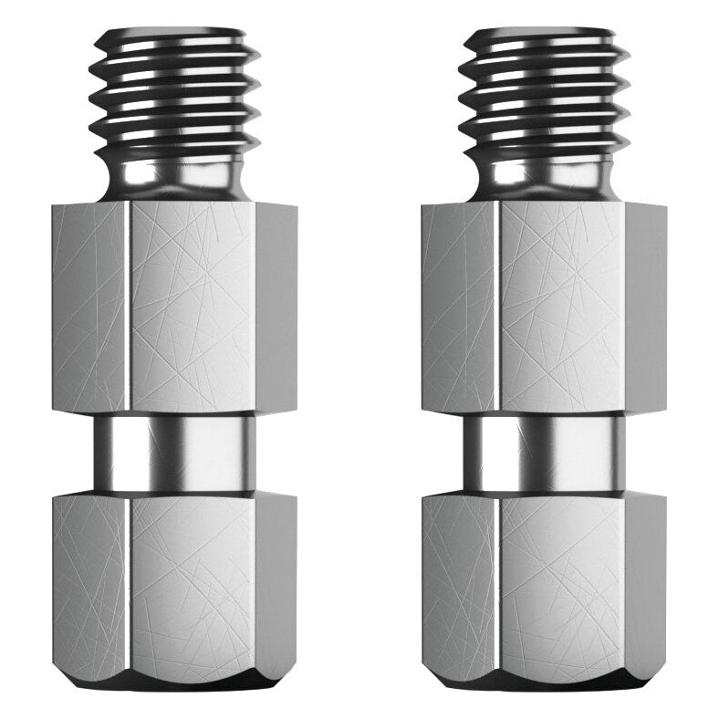 23903 threaded bolt pair front view showing 3/8" threaded tip and double hex body with center collar in zinc-plated steel, K&M