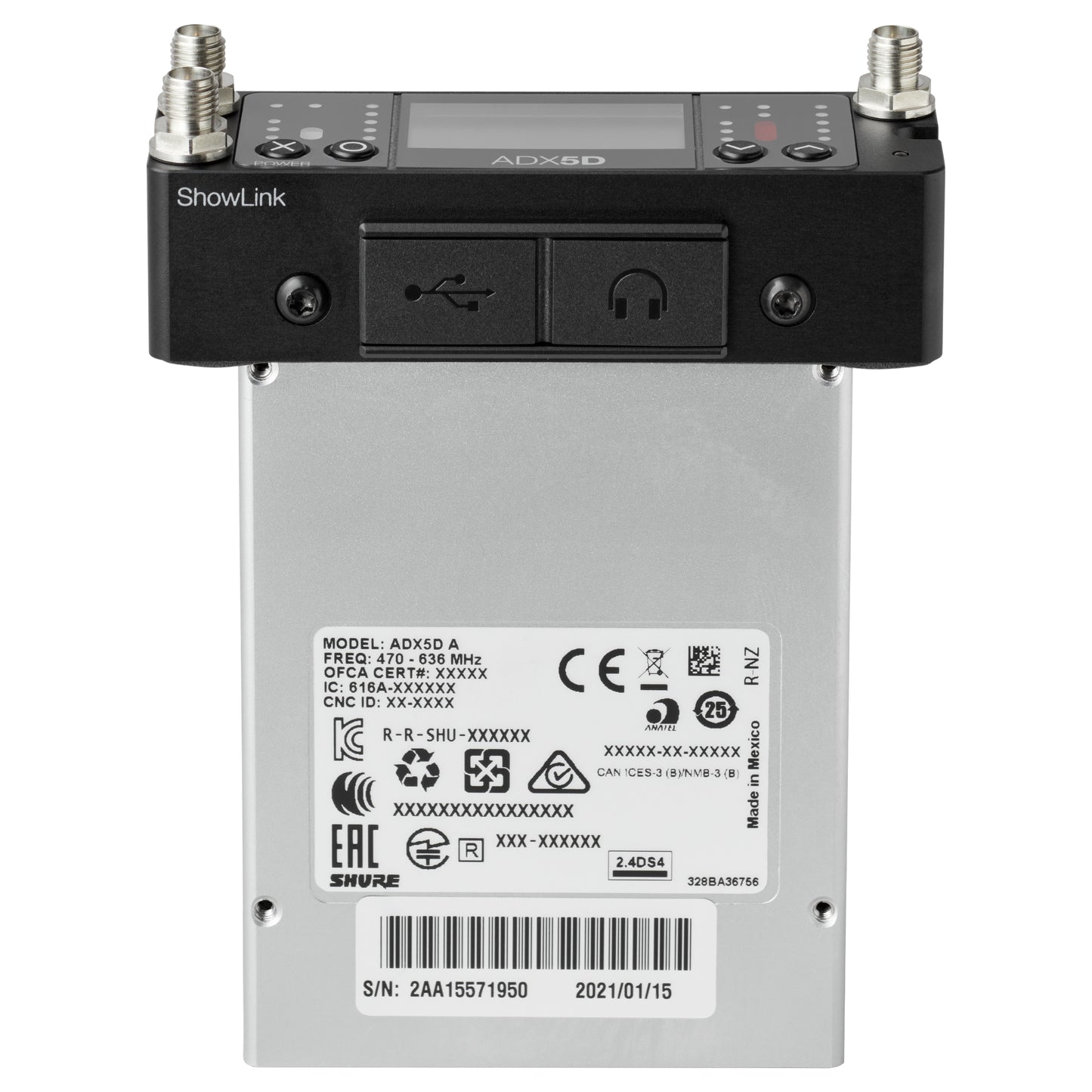 Shure ADX5D Axient Digital 2-Channel Portable Wireless Receiver side