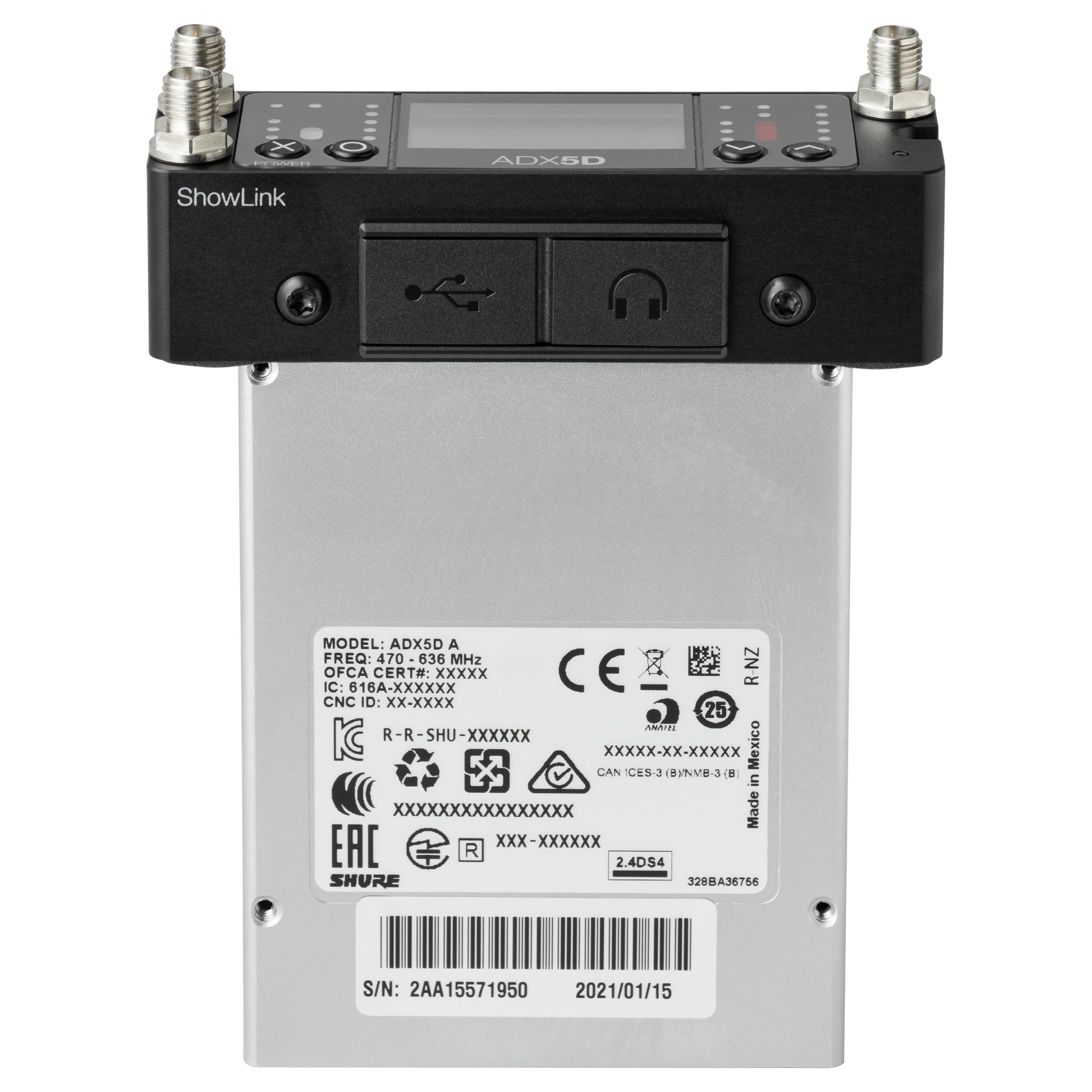 Shure ADX5D Axient Digital 2-Channel Portable Wireless Receiver side