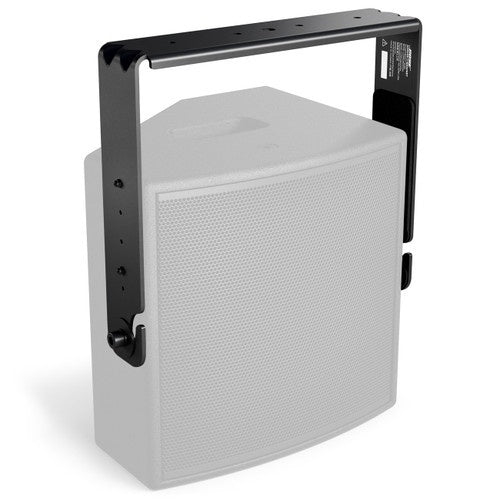 Bose AMM108 U-bracket in black shown alone with a ghosted loudspeaker outline indicating fit