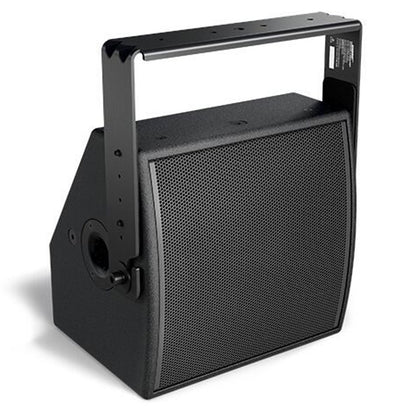 Bose AMM108 U-bracket mounted on a black loudspeaker, angled view showing tilt adjustment knob